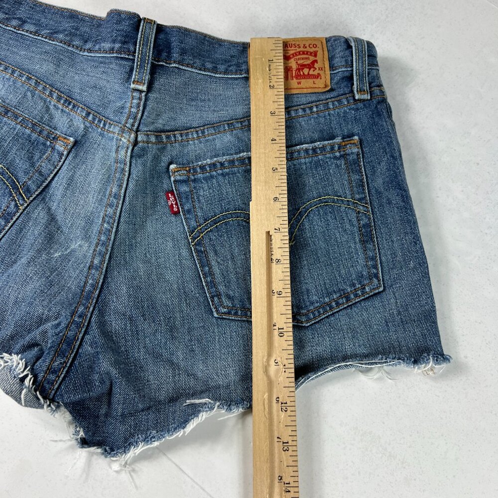 Levi's Jean Short Women 28 501 High Rise Blue Whisker Cut Off Cotton Denim Jorts - Picture 10 of 16